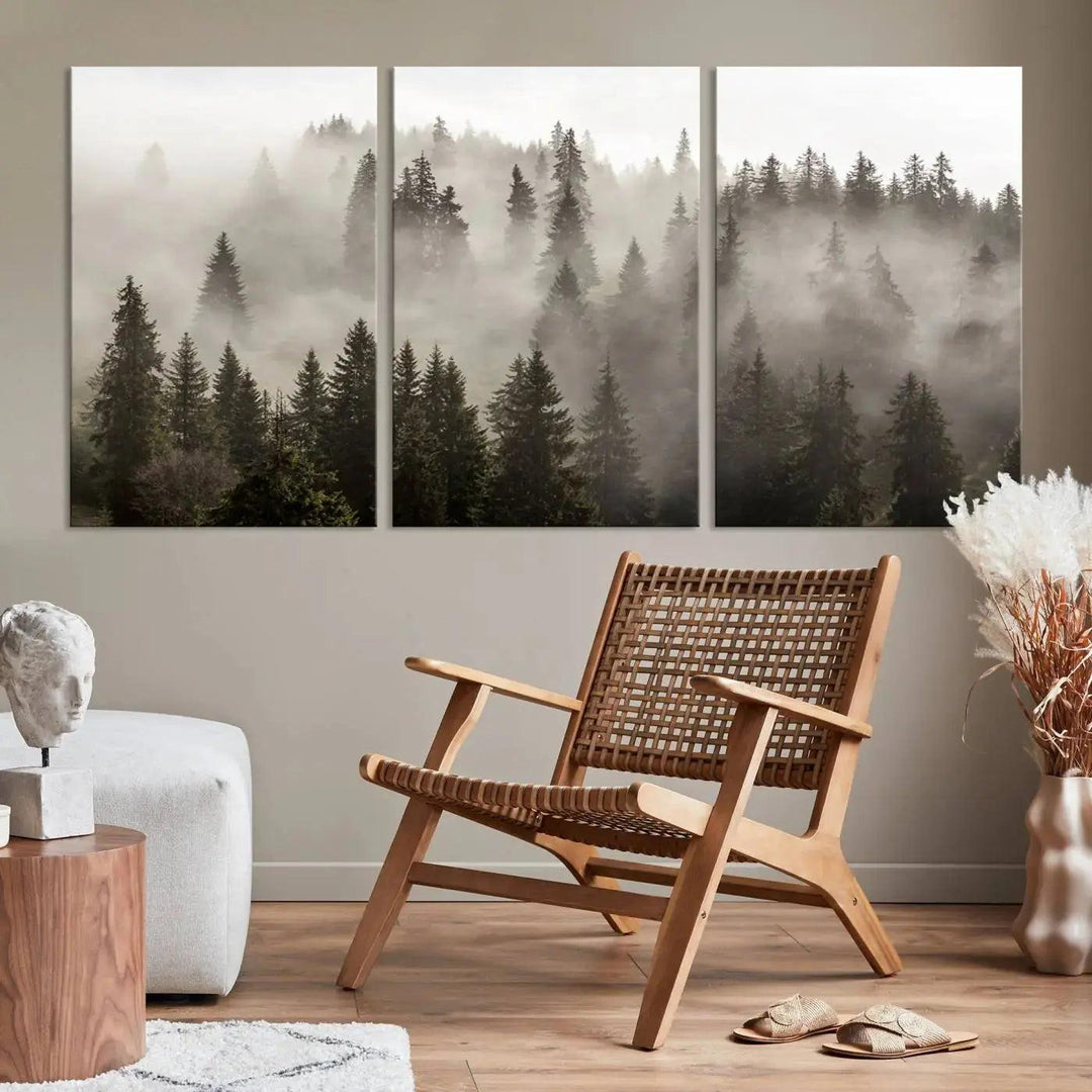 Foggy Pine Forest Nature Landscape Extra Large Canvas Wall Art Giclee Print