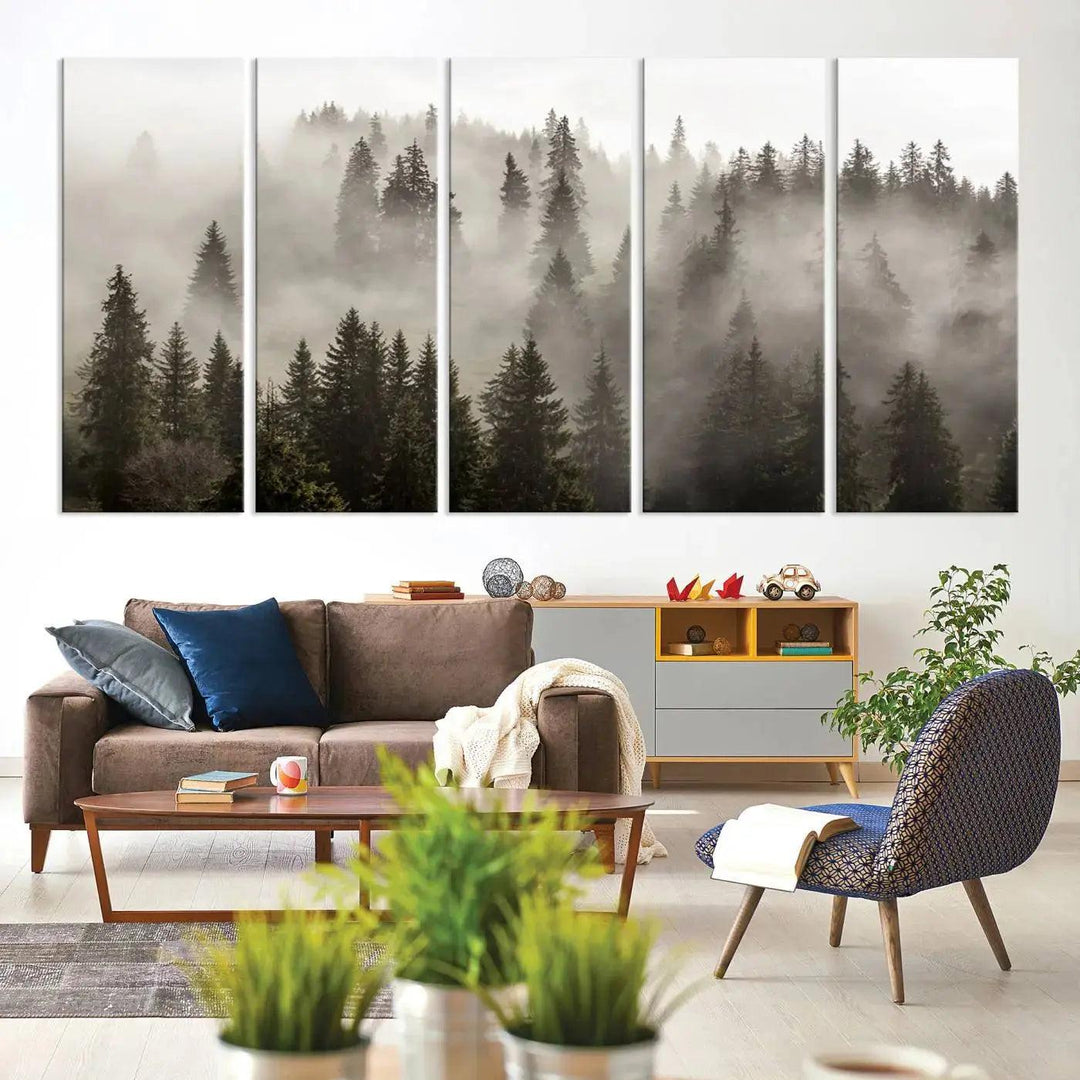 Foggy Pine Forest Nature Landscape Extra Large Canvas Wall Art Giclee Print