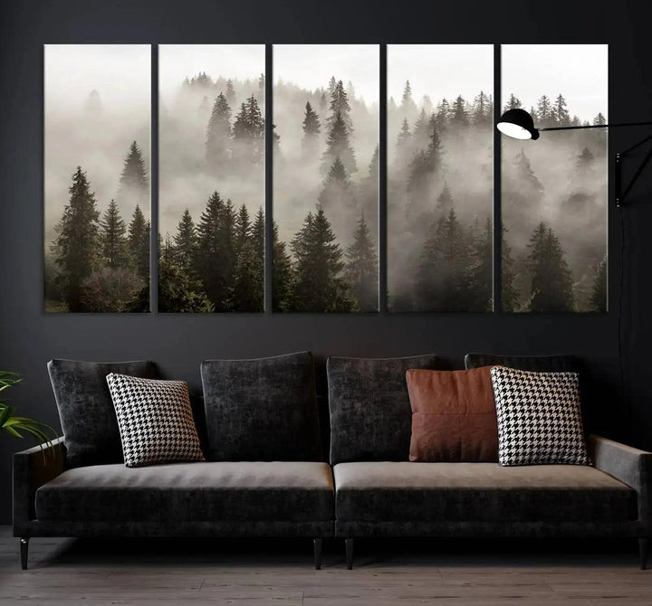 Foggy Pine Forest Nature Landscape Extra Large Canvas Wall Art Giclee Print