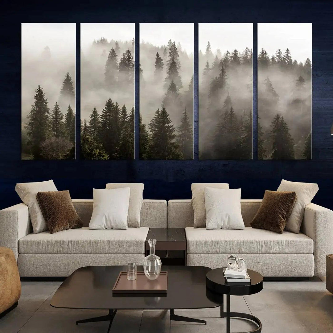 Foggy Pine Forest Nature Landscape Extra Large Canvas Wall Art Giclee Print