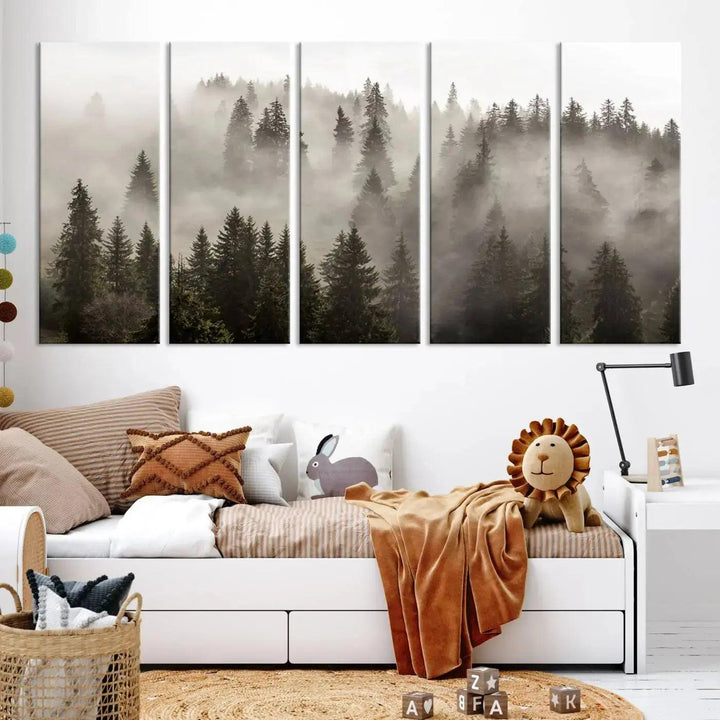 Foggy Pine Forest Nature Landscape Extra Large Canvas Wall Art Giclee Print