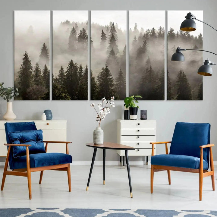 Foggy Pine Forest Nature Landscape Extra Large Canvas Wall Art Giclee Print