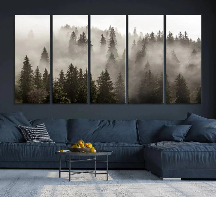 Foggy Pine Forest Nature Landscape Extra Large Canvas Wall Art Giclee Print