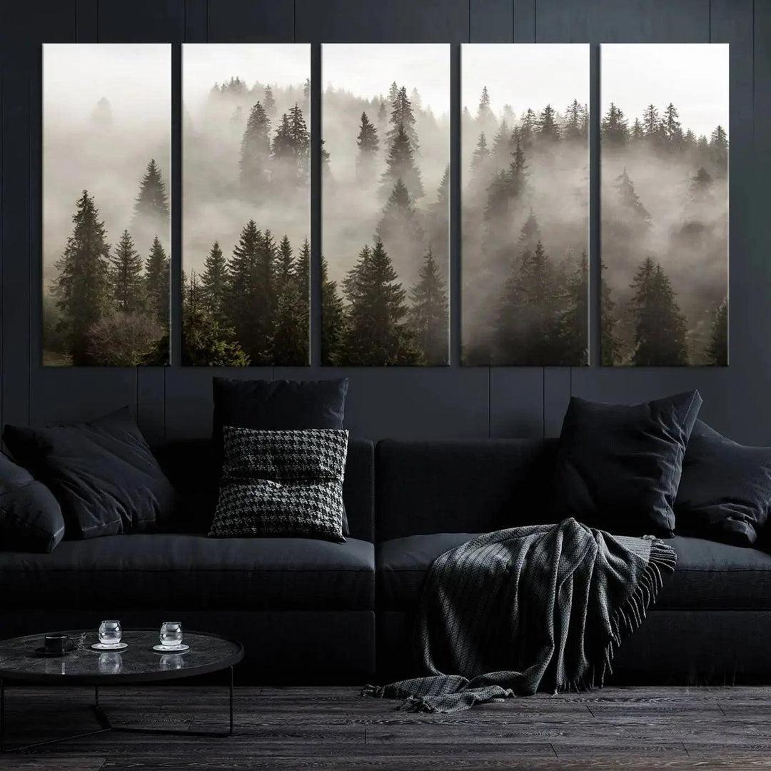 Foggy Pine Forest Nature Landscape Extra Large Canvas Wall Art Giclee Print