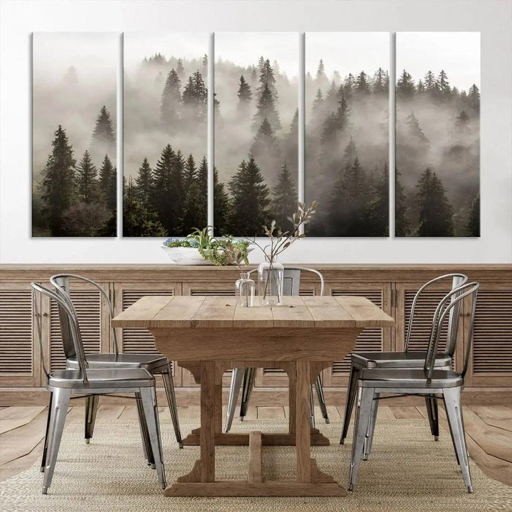 Foggy Pine Forest Nature Landscape Extra Large Canvas Wall Art Giclee Print