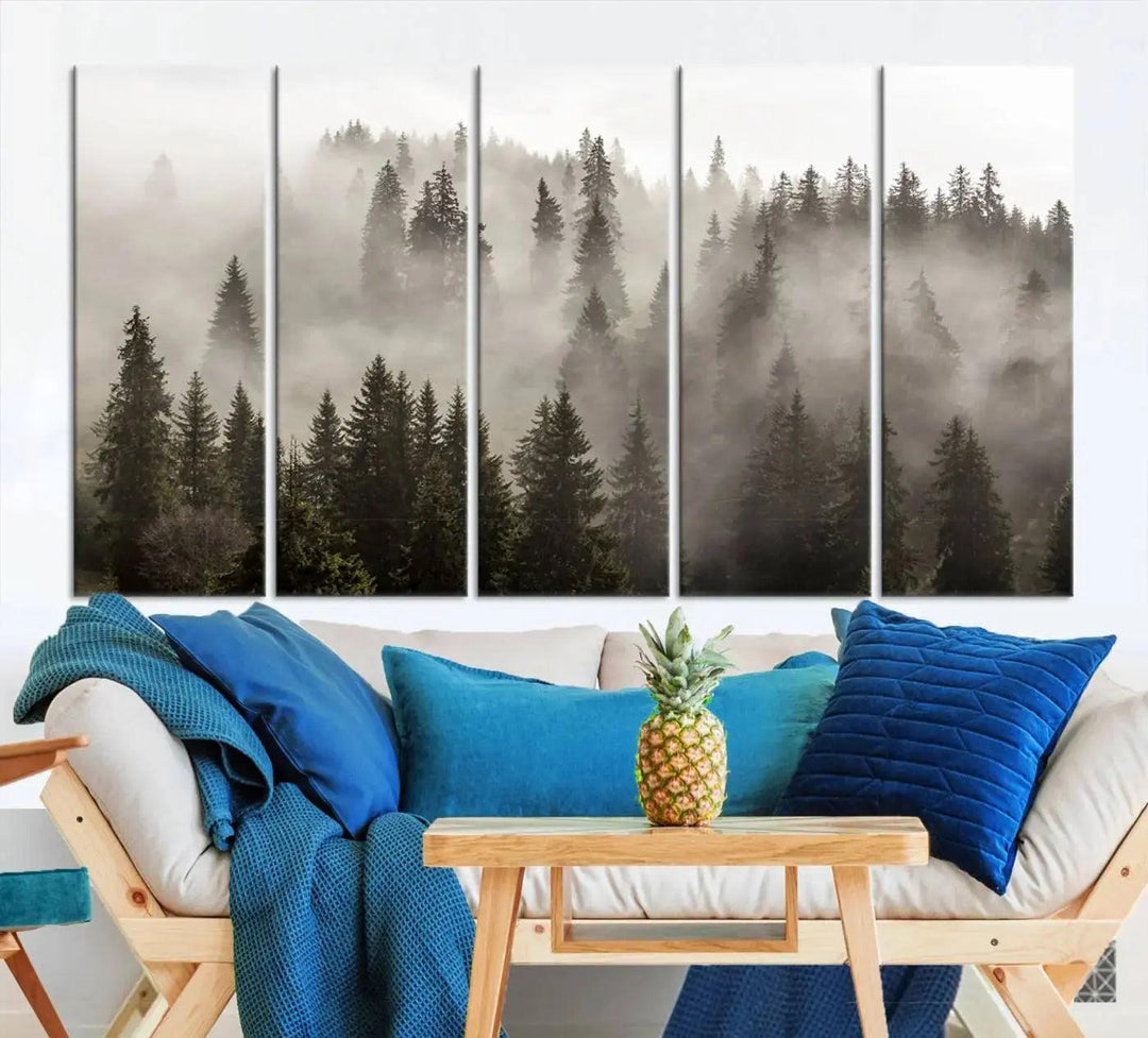 Foggy Pine Forest Nature Landscape Extra Large Canvas Wall Art Giclee Print