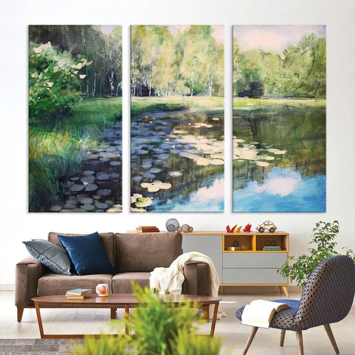 Forest Pond River Lake Extra Large Wall Art Canvas Print