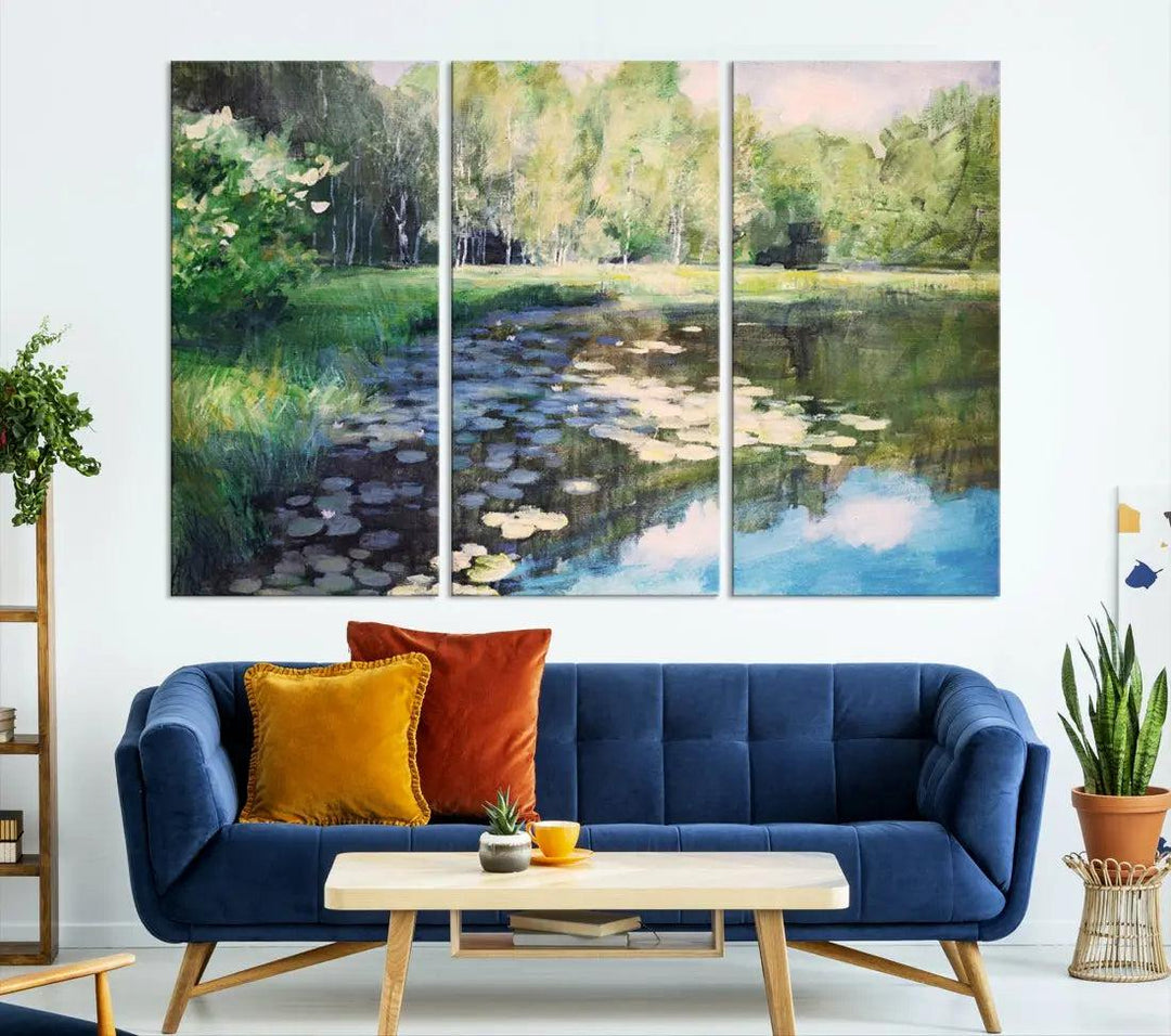 Forest Pond River Lake Extra Large Wall Art Canvas Print