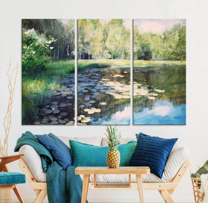 Forest Pond River Lake Extra Large Wall Art Canvas Print