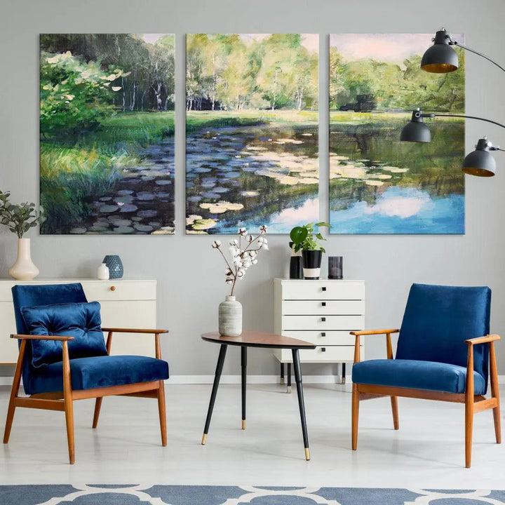 Forest Pond River Lake Extra Large Wall Art Canvas Print