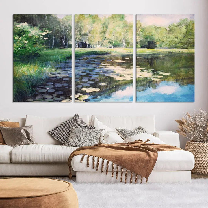 Forest Pond River Lake Extra Large Wall Art Canvas Print