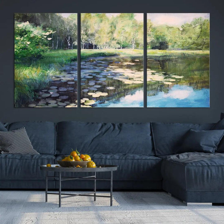 Forest Pond River Lake Extra Large Wall Art Canvas Print