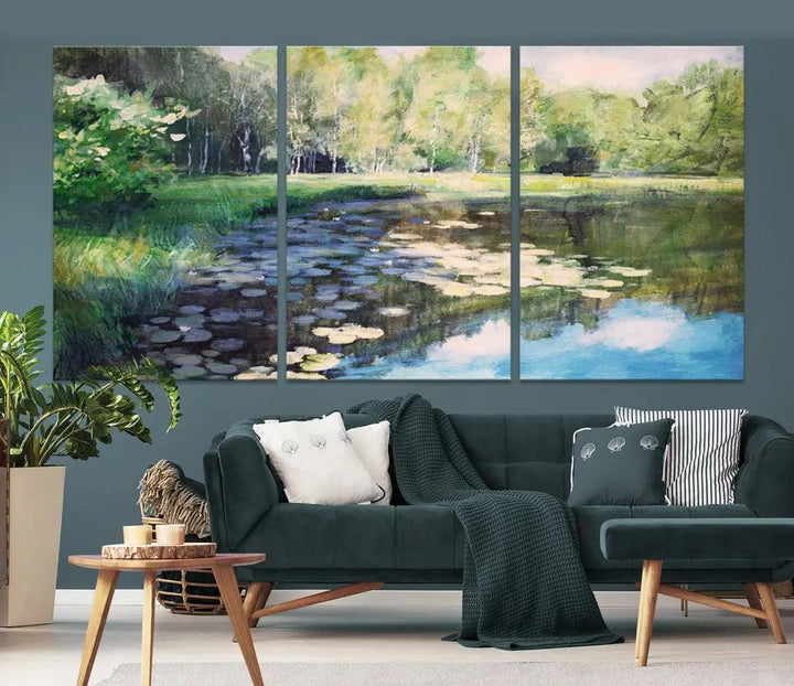 Forest Pond River Lake Extra Large Wall Art Canvas Print