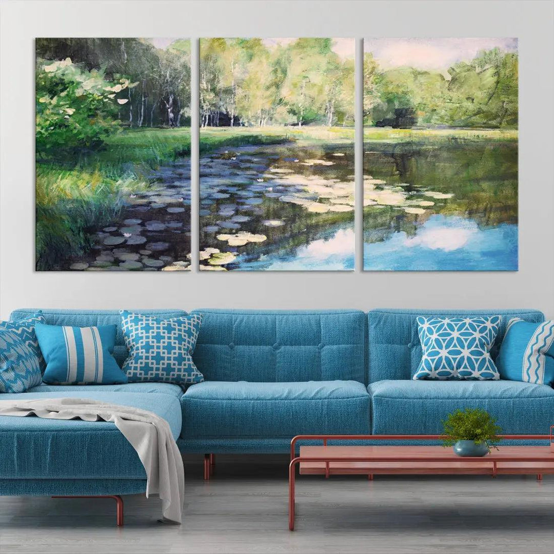 Forest Pond River Lake Extra Large Wall Art Canvas Print