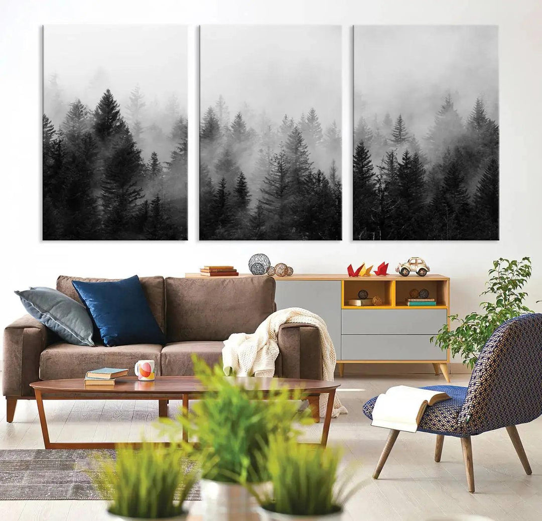 Forest Print, Set of Print, Foggy Nature Poster Forest Piece Set Nordic Photography Misty Forest Photo Foggy