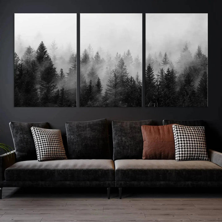 Forest Print, Set of Print, Foggy Nature Poster Forest Piece Set Nordic Photography Misty Forest Photo Foggy