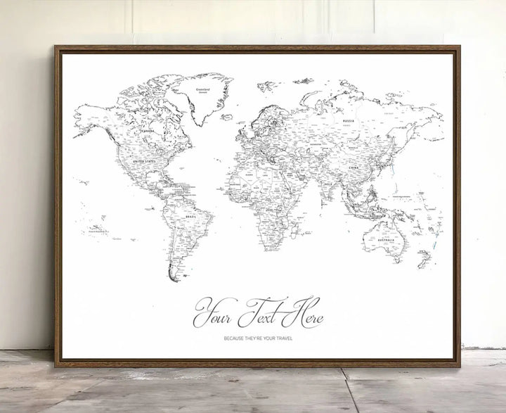 Framed Push Pin Mini World Travel Map Wall Art Print - Countries Labeled - Personalizable Cork Pin Board Canvas Gift