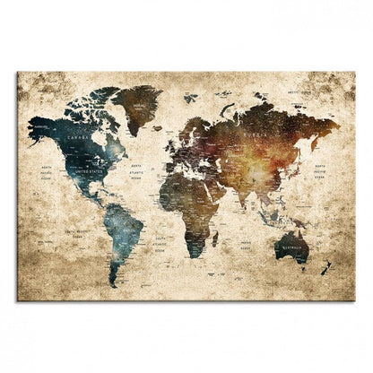 55201-MGV-CV-36X24-Framed Travel Wall Art Print - Grunge World Map Travel Canvas for Study, Office, or Living Room
