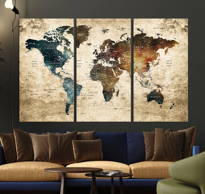 55201-MGV-CV-36X24-Framed Travel Wall Art Print - Grunge World Map Travel Canvas for Study, Office, or Living Room