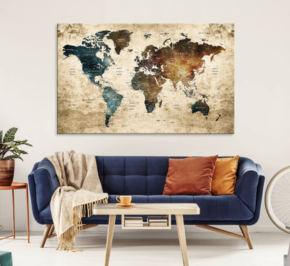 55201-MGV-CV-36X24-Framed Travel Wall Art Print - Grunge World Map Travel Canvas for Study, Office, or Living Room