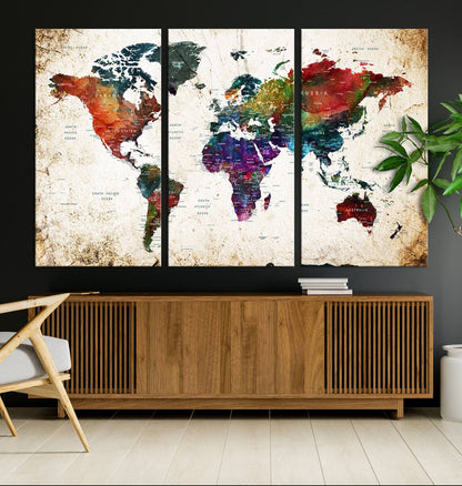38650-MGV-CV-36X24-Framed World Map Wall Art - Elegant World Map Canvas Print for Sophisticated Home and Office
