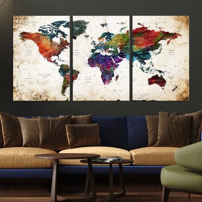 38650-MGV-CV-36X24-Framed World Map Wall Art - Elegant World Map Canvas Print for Sophisticated Home and Office
