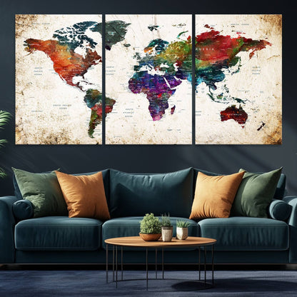 38650-MGV-CV-36X24-Framed World Map Wall Art - Elegant World Map Canvas Print for Sophisticated Home and Office