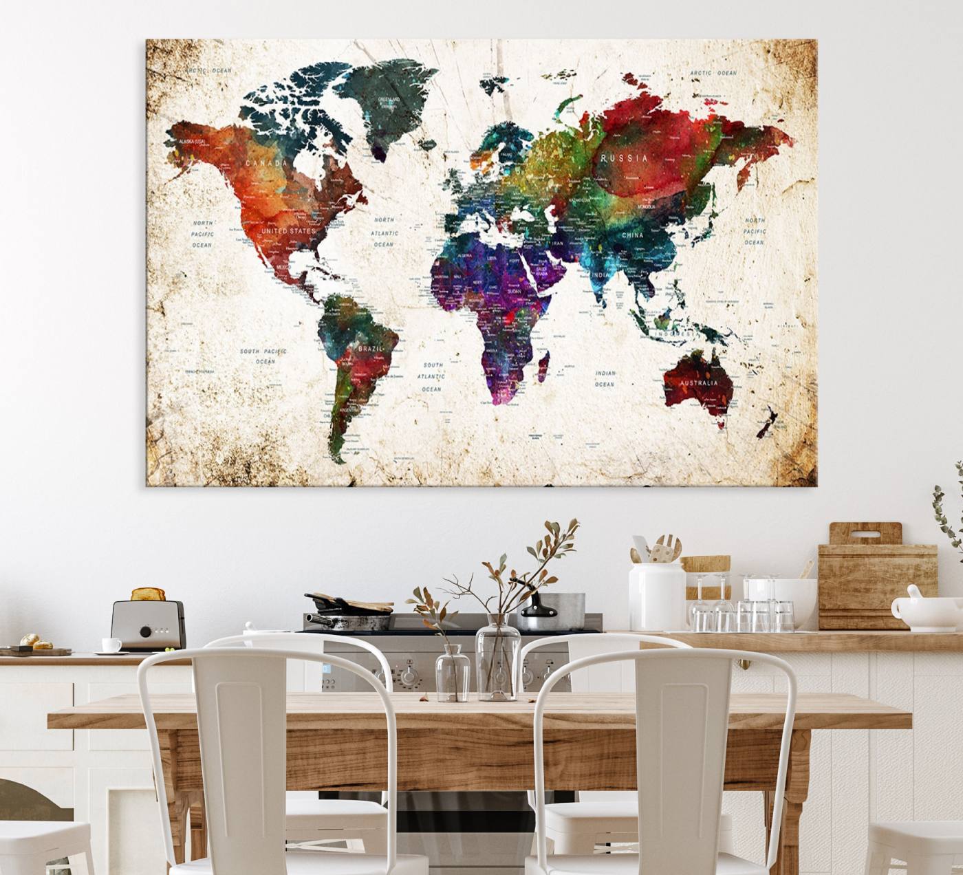 38650-MGV-CV-36X24-Framed World Map Wall Art - Elegant World Map Canvas Print for Sophisticated Home and Office