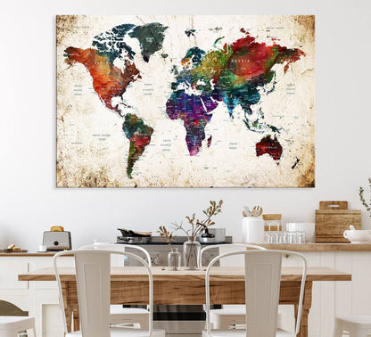 38650-MGV-CV-36X24-Framed World Map Wall Art - Elegant World Map Canvas Print for Sophisticated Home and Office