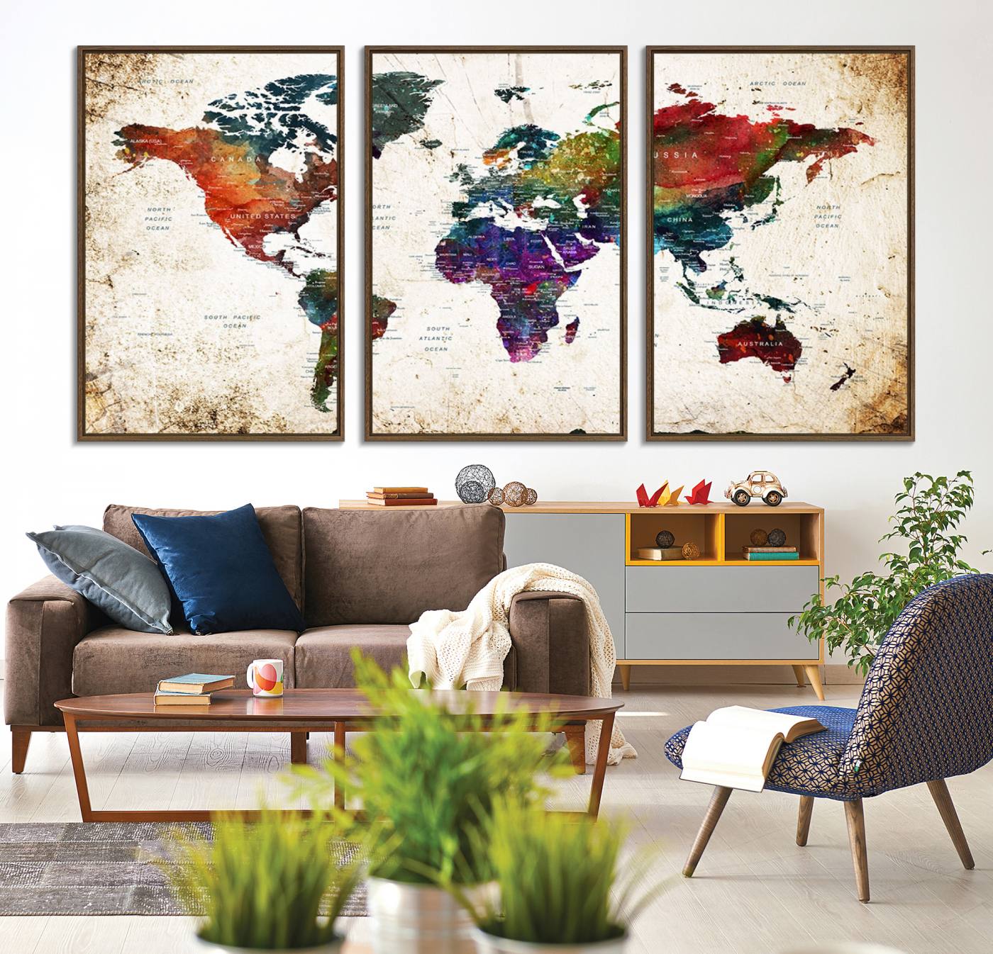38650-MGV-CV-36X24-Framed World Map Wall Art - Elegant World Map Canvas Print for Sophisticated Home and Office