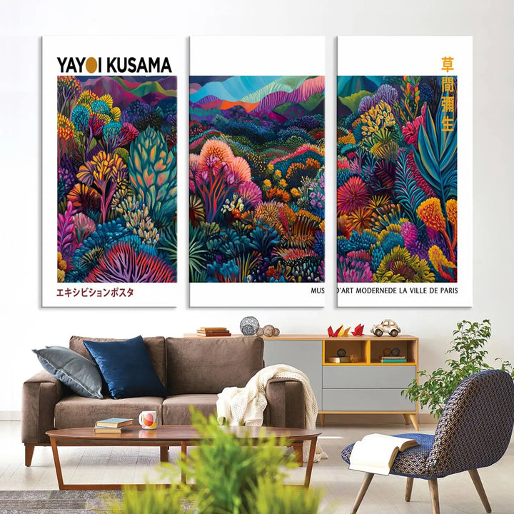 Framed Yayoi Kusama 1986 Wall Art Print – Japanese Wall Art Print, Wabi Sabi Yayoi Kusama Print - Vibrant Abstract Landscape Canvas Print