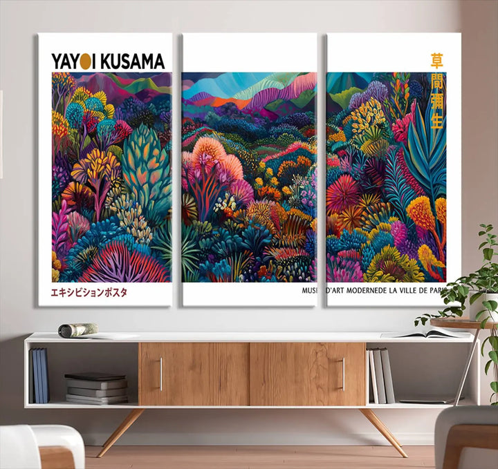 Framed Yayoi Kusama 1986 Wall Art Print – Japanese Wall Art Print, Wabi Sabi Yayoi Kusama Print - Vibrant Abstract Landscape Canvas Print