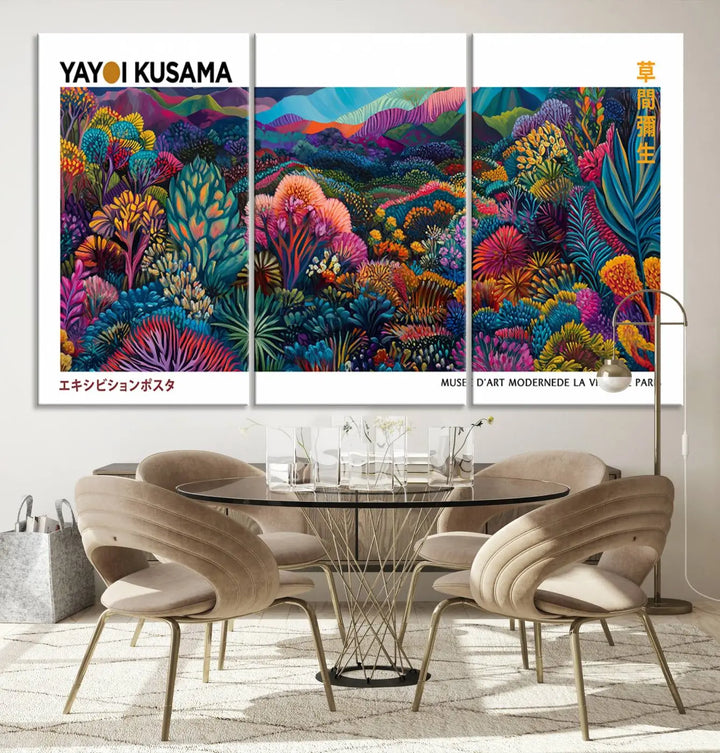 Framed Yayoi Kusama 1986 Wall Art Print – Japanese Wall Art Print, Wabi Sabi Yayoi Kusama Print - Vibrant Abstract Landscape Canvas Print