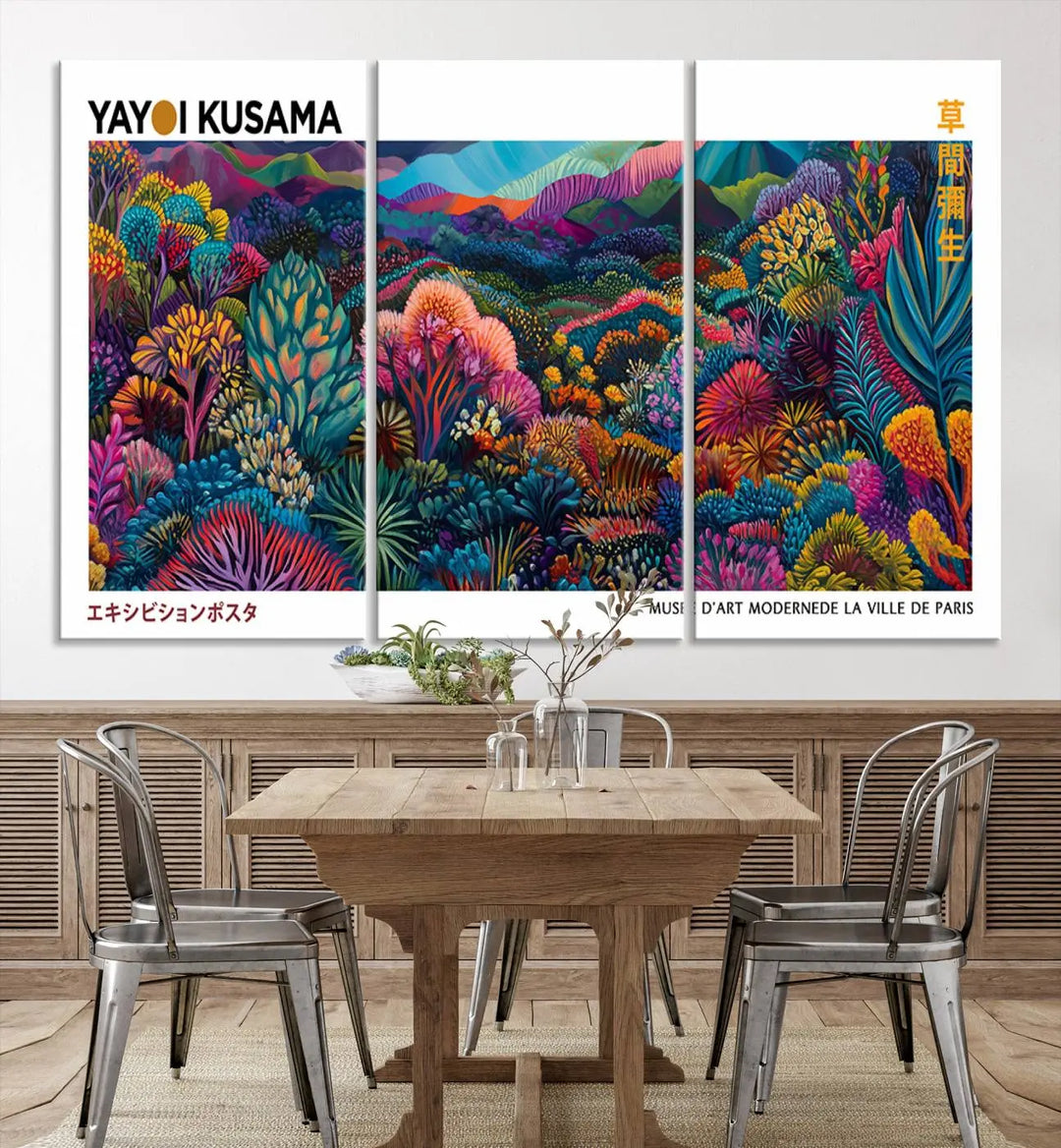 Framed Yayoi Kusama 1986 Wall Art Print – Japanese Wall Art Print, Wabi Sabi Yayoi Kusama Print - Vibrant Abstract Landscape Canvas Print