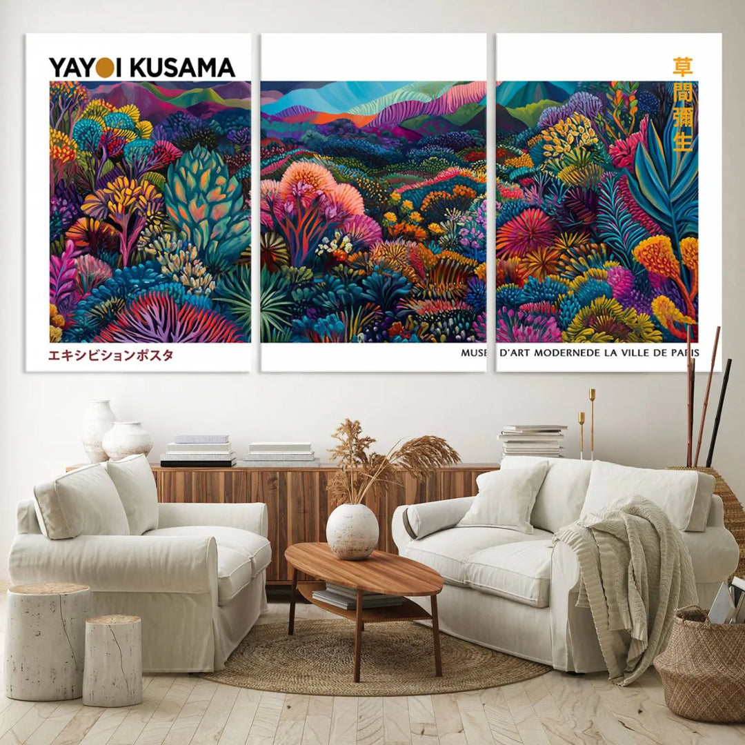 Framed Yayoi Kusama 1986 Wall Art Print – Japanese Wall Art Print, Wabi Sabi Yayoi Kusama Print - Vibrant Abstract Landscape Canvas Print