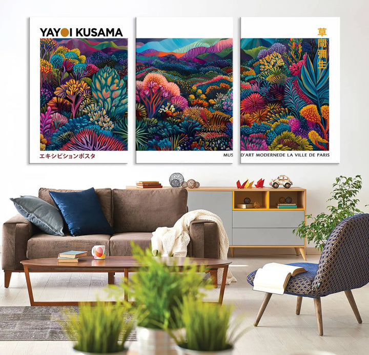 Framed Yayoi Kusama 1986 Wall Art Print – Japanese Wall Art Print, Wabi Sabi Yayoi Kusama Print - Vibrant Abstract Landscape Canvas Print