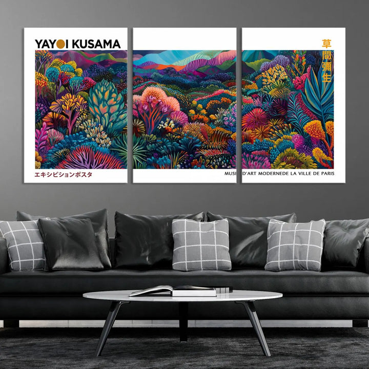 Framed Yayoi Kusama 1986 Wall Art Print – Japanese Wall Art Print, Wabi Sabi Yayoi Kusama Print - Vibrant Abstract Landscape Canvas Print