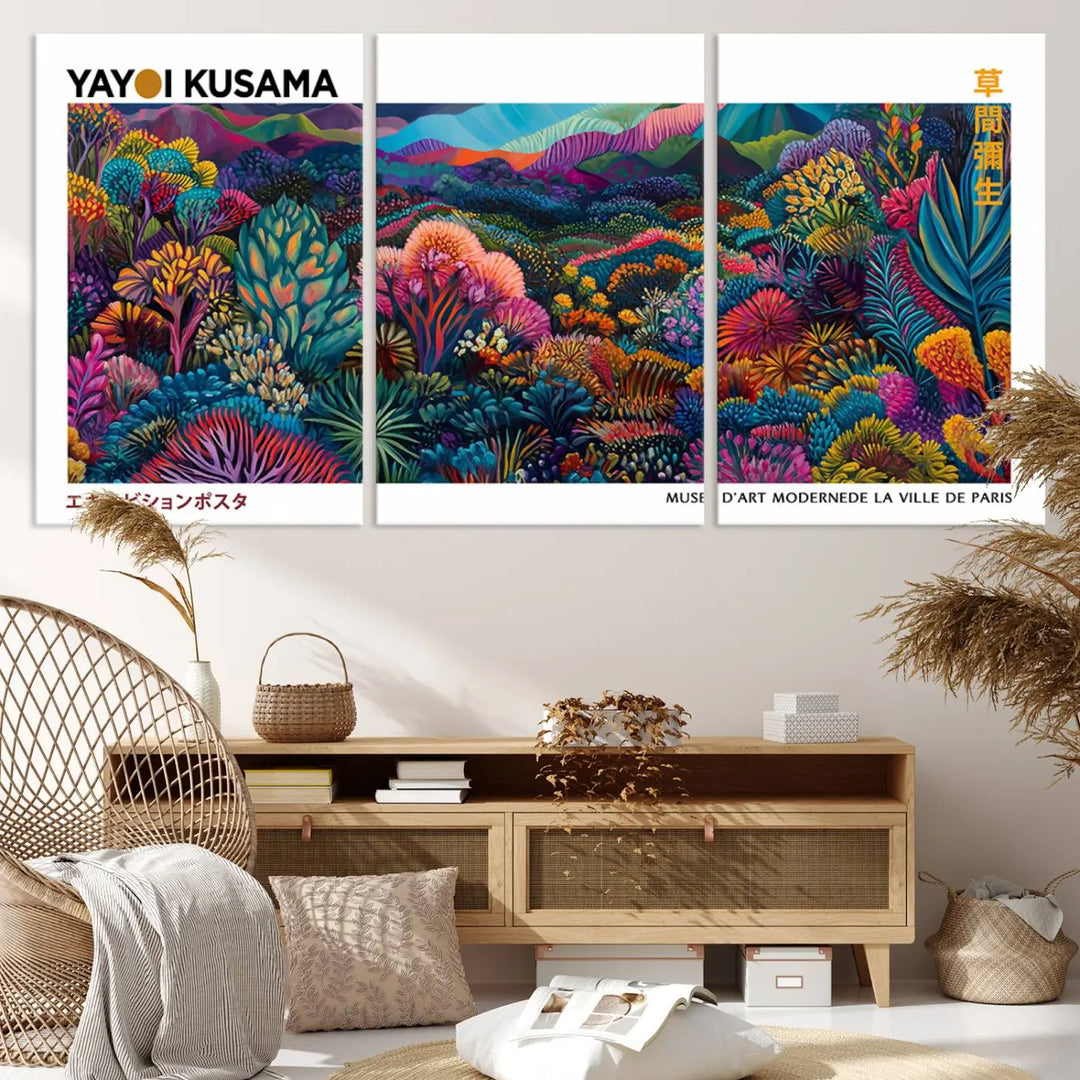 Framed Yayoi Kusama 1986 Wall Art Print – Japanese Wall Art Print, Wabi Sabi Yayoi Kusama Print - Vibrant Abstract Landscape Canvas Print