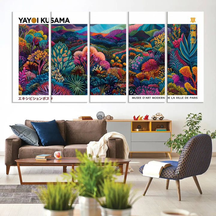 Framed Yayoi Kusama 1986 Wall Art Print – Japanese Wall Art Print, Wabi Sabi Yayoi Kusama Print - Vibrant Abstract Landscape Canvas Print