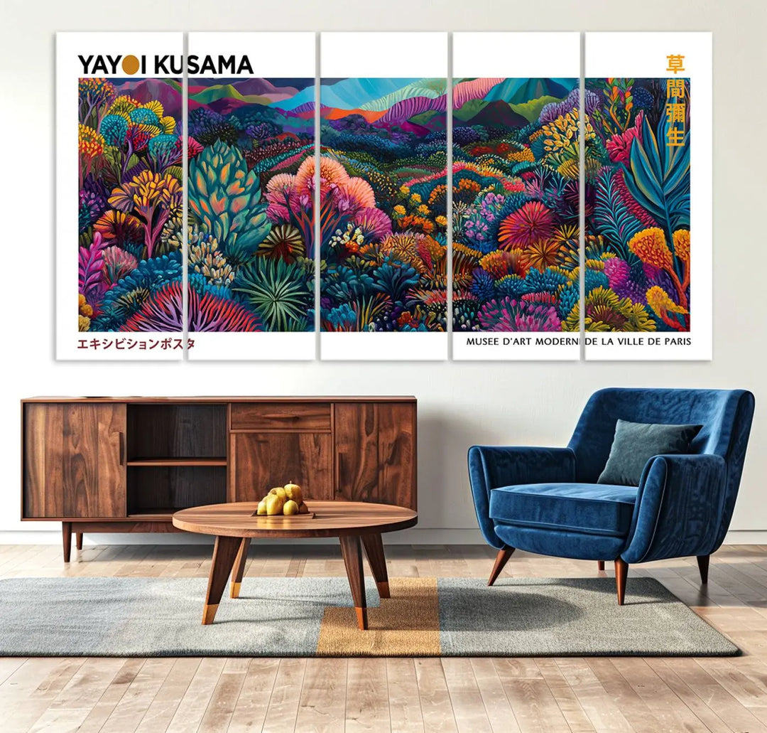 Framed Yayoi Kusama 1986 Wall Art Print – Japanese Wall Art Print, Wabi Sabi Yayoi Kusama Print - Vibrant Abstract Landscape Canvas Print