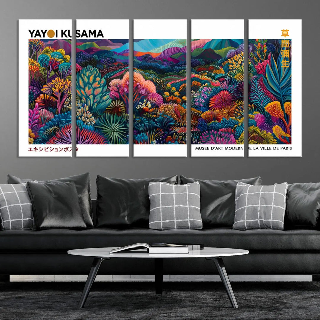 Framed Yayoi Kusama 1986 Wall Art Print – Japanese Wall Art Print, Wabi Sabi Yayoi Kusama Print - Vibrant Abstract Landscape Canvas Print