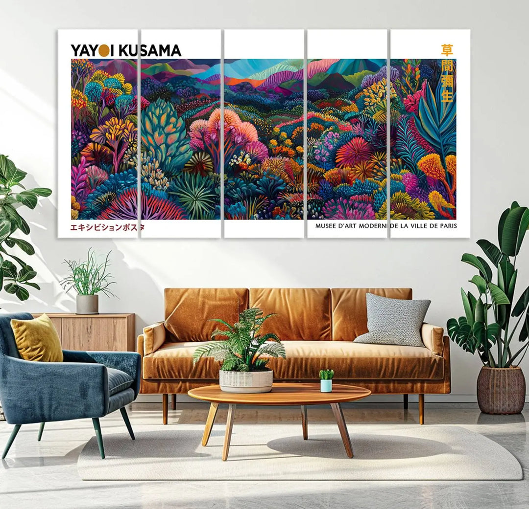 Framed Yayoi Kusama 1986 Wall Art Print – Japanese Wall Art Print, Wabi Sabi Yayoi Kusama Print - Vibrant Abstract Landscape Canvas Print