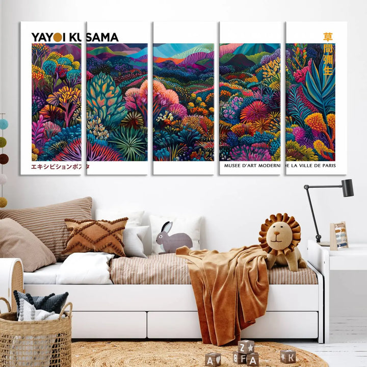 Framed Yayoi Kusama 1986 Wall Art Print – Japanese Wall Art Print, Wabi Sabi Yayoi Kusama Print - Vibrant Abstract Landscape Canvas Print