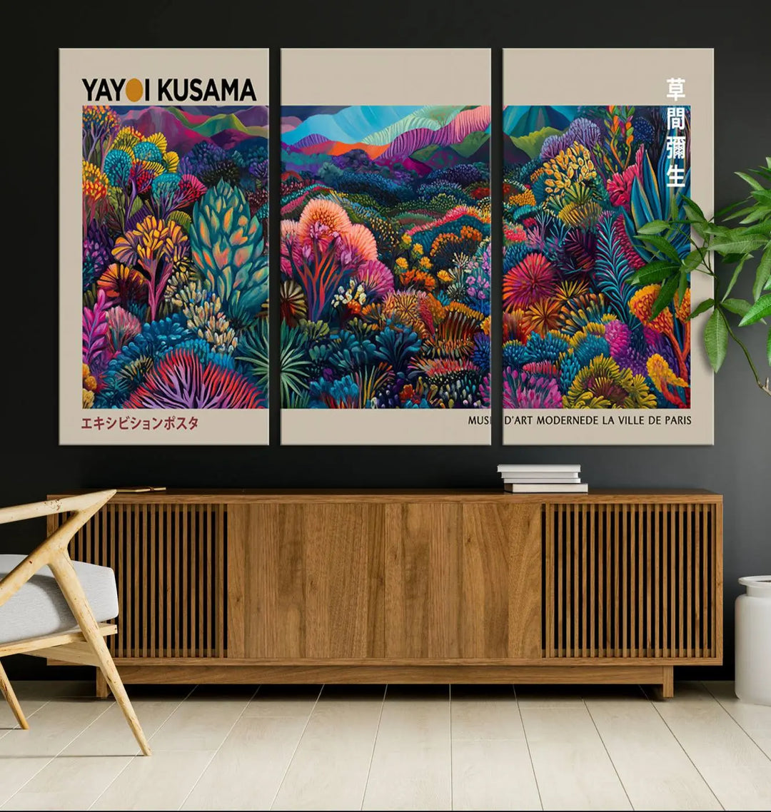 Framed Yayoi Kusama 1986 Wall Art Print – Japanese Wall Art Print, Wabi Sabi Yayoi Kusama Print - Vibrant Abstract Landscape Canvas Print