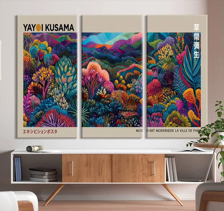 Framed Yayoi Kusama 1986 Wall Art Print – Japanese Wall Art Print, Wabi Sabi Yayoi Kusama Print - Vibrant Abstract Landscape Canvas Print