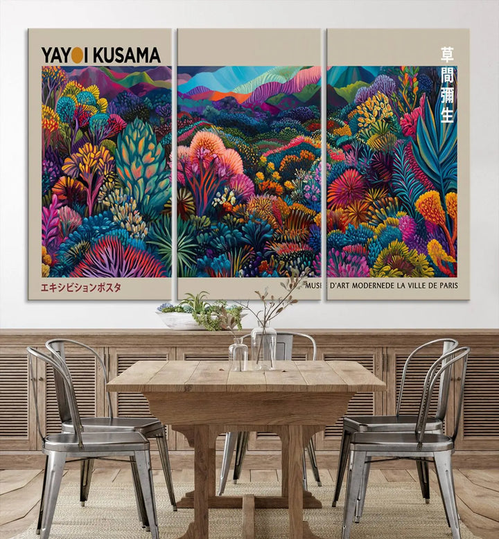 Framed Yayoi Kusama 1986 Wall Art Print – Japanese Wall Art Print, Wabi Sabi Yayoi Kusama Print - Vibrant Abstract Landscape Canvas Print