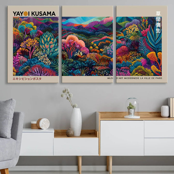 Framed Yayoi Kusama 1986 Wall Art Print – Japanese Wall Art Print, Wabi Sabi Yayoi Kusama Print - Vibrant Abstract Landscape Canvas Print