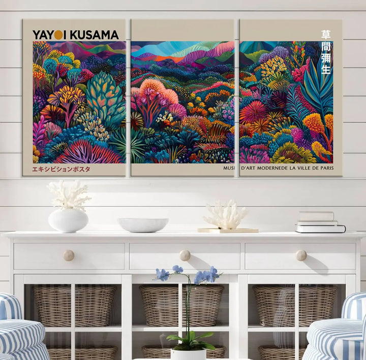 Framed Yayoi Kusama 1986 Wall Art Print – Japanese Wall Art Print, Wabi Sabi Yayoi Kusama Print - Vibrant Abstract Landscape Canvas Print