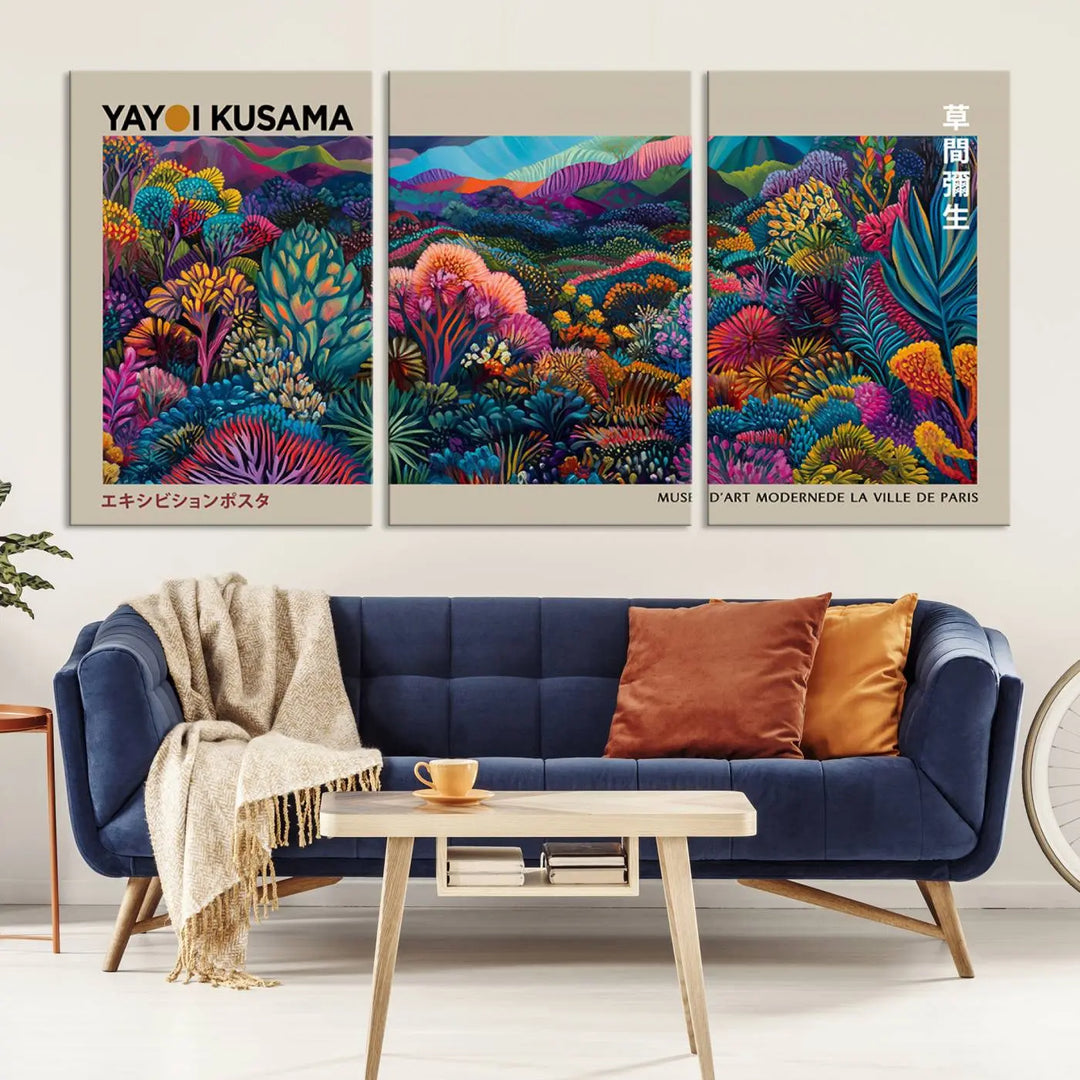 Framed Yayoi Kusama 1986 Wall Art Print – Japanese Wall Art Print, Wabi Sabi Yayoi Kusama Print - Vibrant Abstract Landscape Canvas Print