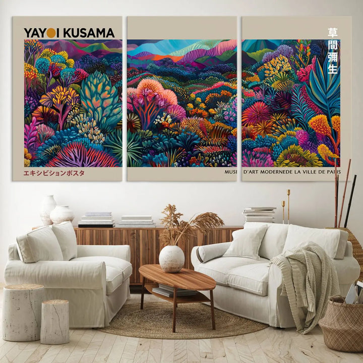 Framed Yayoi Kusama 1986 Wall Art Print – Japanese Wall Art Print, Wabi Sabi Yayoi Kusama Print - Vibrant Abstract Landscape Canvas Print